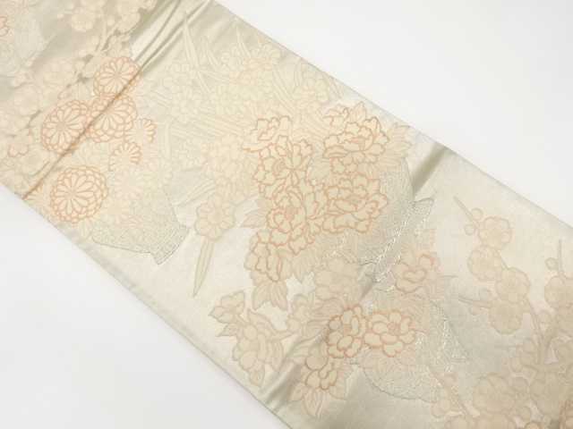 JAPANESE KIMONO / ANTIQUE FUKURO OBI / SILK / WOVEN FLOWER VASE PATTERN